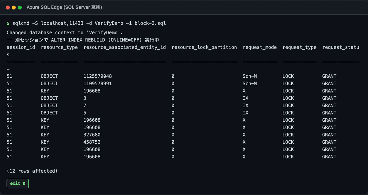 dm_tran_locks の Sch-M / Sch-S 確認結果