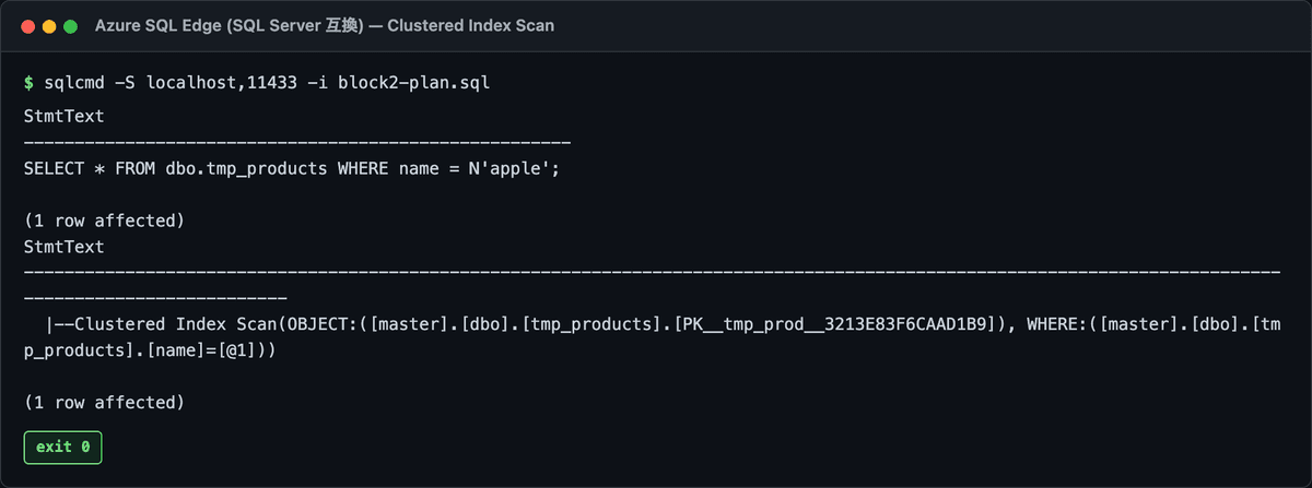 Clustered Index Scan の SHOWPLAN_TEXT 実行結果 (実質 Table Scan)